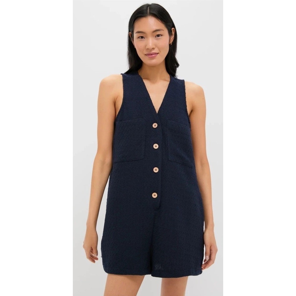 Tuckernuck Womens Knit Textured Bouclé Sleeveless Romper Sz S Coastal Preppy